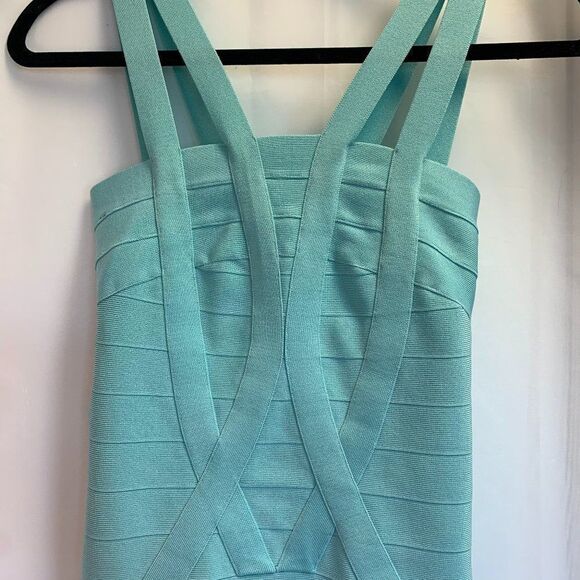Bebe Ice Blue Bandage mini bodycon Dress Sz XS - Picture 4 of 10